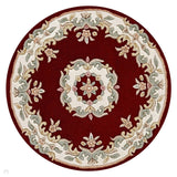 Royal Traditional Floral Aubusson Medallion Border Oriental Chinese Style Hand-Carved Hi-Low Textured Wool Red Round Rug