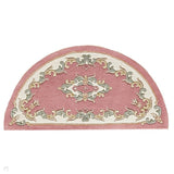Royal Traditional Floral Aubusson Medallion Border French-Style Hand-Carved Hi-Low Textured Soft Durable Wool Rose Pink Half Moon Rug