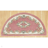 Royal Traditional Floral Aubusson Medallion Border Oriental Chinese Style Hand-Carved Hi-Low Textured Wool Rose Pink Half Moon Rug