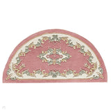 Royal Traditional Floral Aubusson Medallion Border Oriental Chinese Style Hand-Carved Hi-Low Textured Wool Rose Pink Half Moon Rug