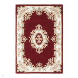 Royal Traditional Floral Aubusson Medallion Border Oriental Chinese Style Hand-Carved Hi-Low Textured Wool Wool Red Rug