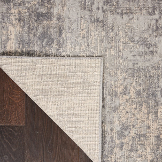 Rustic Textures RUS01 Modern Abstract Distressed Shimmer Carved Hi-Low Textured Durable Polyblend Short-Pile Ivory/Silver/Beige Round Rug-Nourison-Rug Love - The Most Loved Rug Store