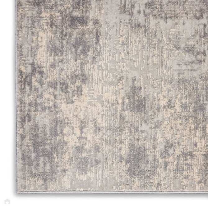 Rustic Textures RUS01 Modern Abstract Distressed Shimmer Carved Hi-Low Textured Durable Polyblend Short-Pile Ivory/Silver/Beige Round Rug-Nourison-Rug Love - The Most Loved Rug Store