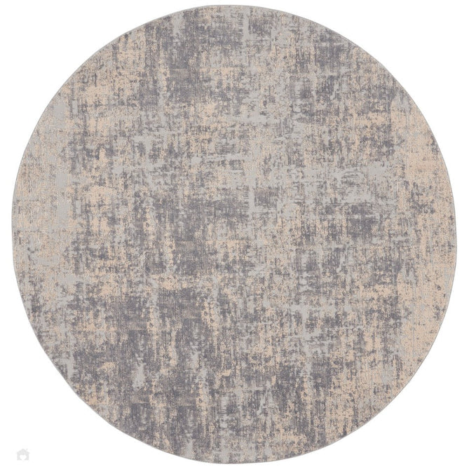 Rustic Textures RUS01 Modern Abstract Distressed Shimmer Carved Hi-Low Textured Durable Polyblend Short-Pile Ivory/Silver/Beige Round Rug-Nourison-Rug Love - The Most Loved Rug Store