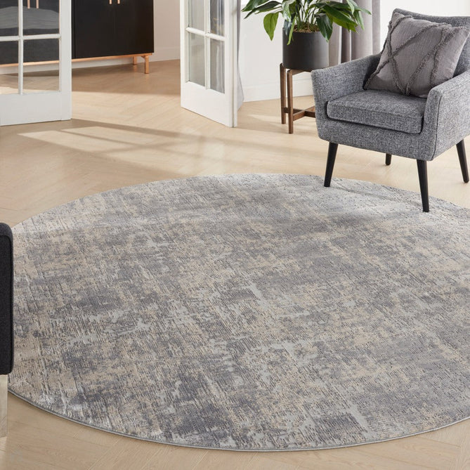 Rustic Textures RUS01 Modern Abstract Distressed Shimmer Carved Hi-Low Textured Durable Polyblend Short-Pile Ivory/Silver/Beige Round Rug-Nourison-Rug Love - The Most Loved Rug Store