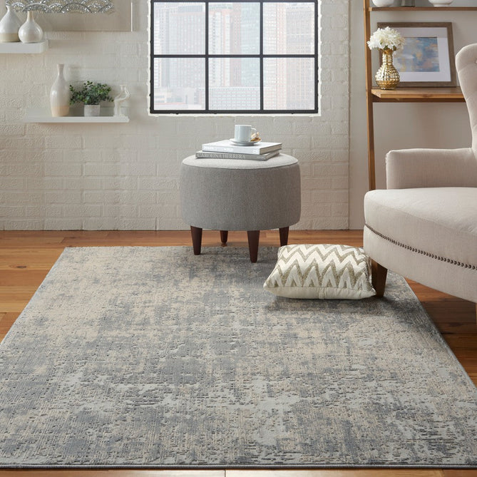 Rustic Textures RUS01 Modern Abstract Distressed Shimmer Carved Hi-Low Textured Durable Polyblend Short-Pile Ivory/Silver/Beige Rug-Nourison-Rug Love - The Most Loved Rug Store