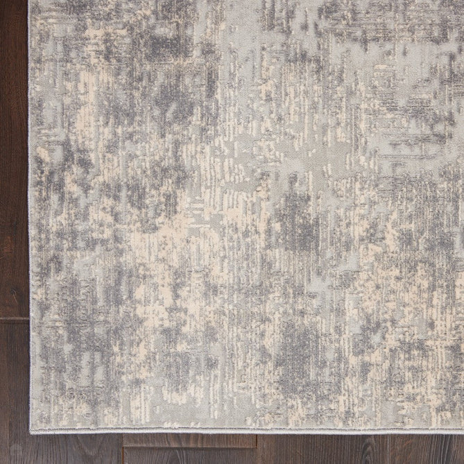 Rustic Textures RUS01 Modern Abstract Distressed Shimmer Carved Hi-Low Textured Durable Polyblend Short-Pile Ivory/Silver/Beige Runner-Nourison-Rug Love - The Most Loved Rug Store