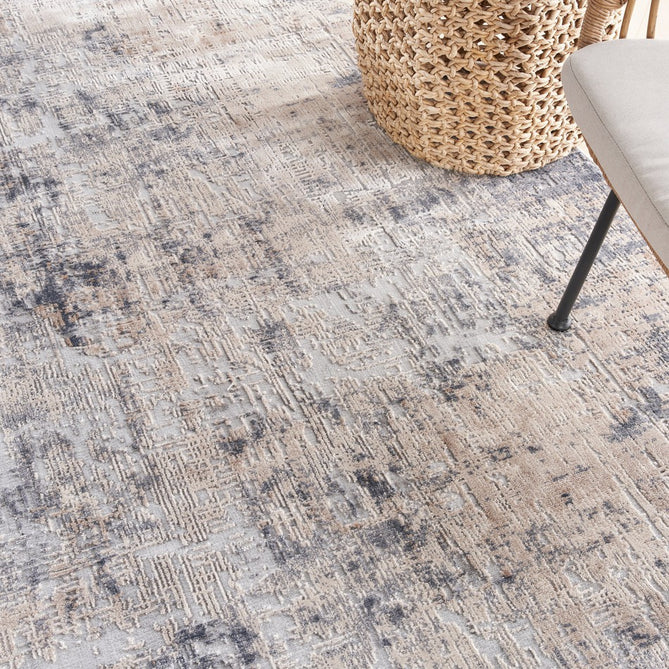 Rustic Textures RUS01 Modern Abstract Distressed Shimmer Carved Hi-Low Textured Flat-Pile Grey/Beige Runner-Nourison-Rug Love - The Most Loved Rug Store