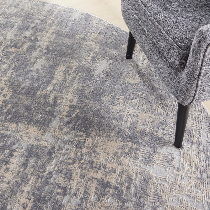 Rustic Textures RUS01 Modern Abstract Distressed Shimmer Carved Hi-Low Textured Flat-Pile Ivory/Silver Round Rug-Nourison-Rug Love - The Most Loved Rug Store