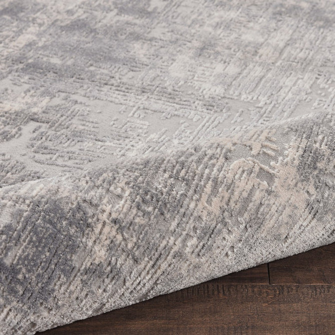 Rustic Textures RUS01 Modern Abstract Distressed Shimmer Carved Hi-Low Textured Flat-Pile Ivory/Silver Round Rug-Nourison-Rug Love - The Most Loved Rug Store