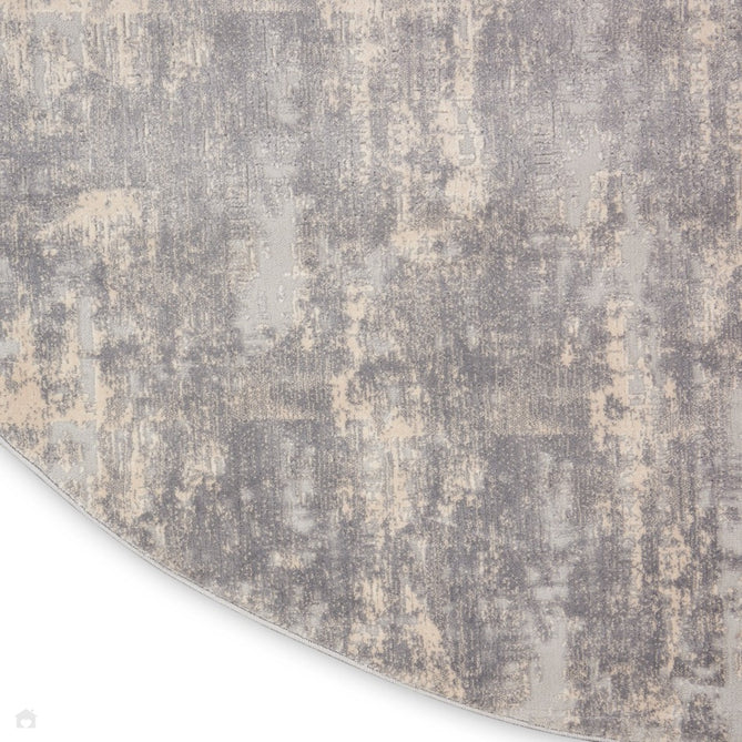 Rustic Textures RUS01 Modern Abstract Distressed Shimmer Carved Hi-Low Textured Flat-Pile Ivory/Silver Round Rug-Nourison-Rug Love - The Most Loved Rug Store