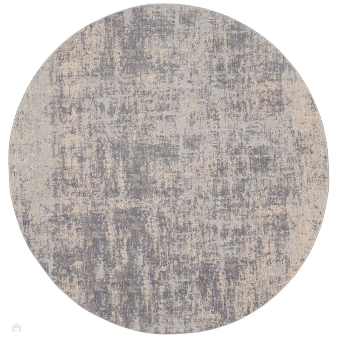 Rustic Textures RUS01 Modern Abstract Distressed Shimmer Carved Hi-Low Textured Flat-Pile Ivory/Silver Round Rug-Nourison-Rug Love - The Most Loved Rug Store