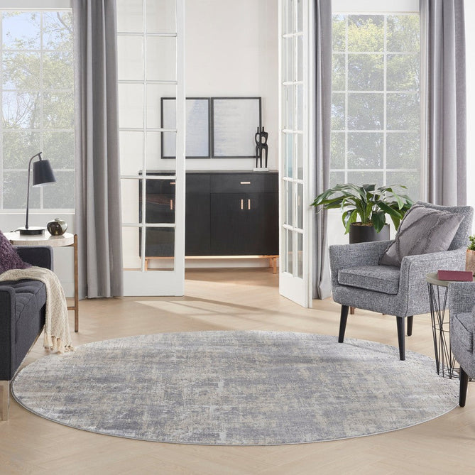 Rustic Textures RUS01 Modern Abstract Distressed Shimmer Carved Hi-Low Textured Flat-Pile Ivory/Silver Rug-Nourison-Rug Love - The Most Loved Rug Store