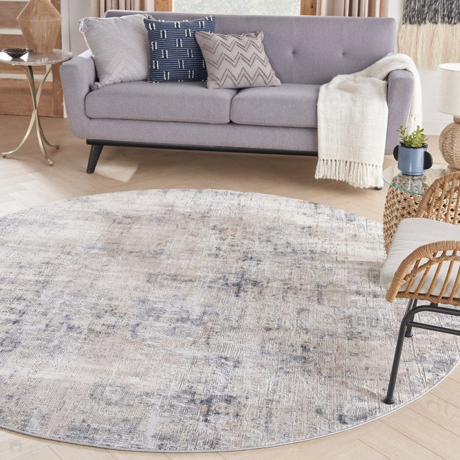 Rustic Textures RUS01 Modern Abstract Distressed Shimmer Carved Hi-Low Textured Low-Profile Short-Pile Grey/Beige Round Rug-Nourison-Rug Love - The Most Loved Rug Store