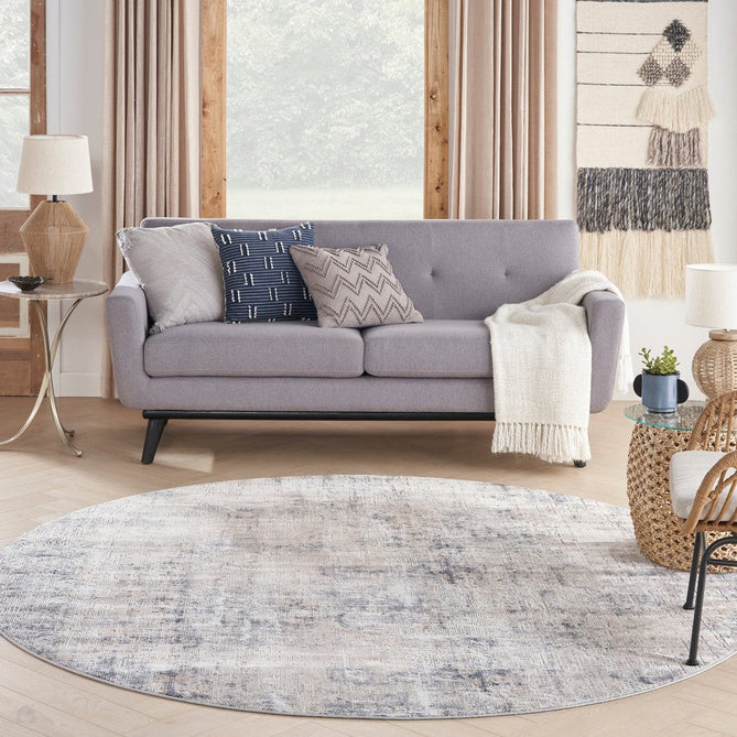 Rustic Textures RUS01 Modern Abstract Distressed Shimmer Carved Hi-Low Textured Low-Profile Short-Pile Grey/Beige Round Rug-Nourison-Rug Love - The Most Loved Rug Store