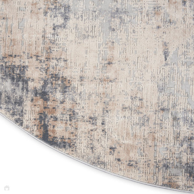 Rustic Textures RUS01 Modern Abstract Distressed Shimmer Carved Hi-Low Textured Low-Profile Short-Pile Grey/Beige Round Rug-Nourison-Rug Love - The Most Loved Rug Store