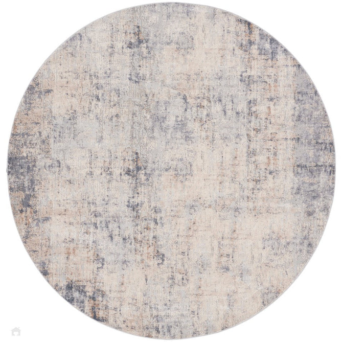 Rustic Textures RUS01 Modern Abstract Distressed Shimmer Carved Hi-Low Textured Low-Profile Short-Pile Grey/Beige Round Rug-Nourison-Rug Love - The Most Loved Rug Store