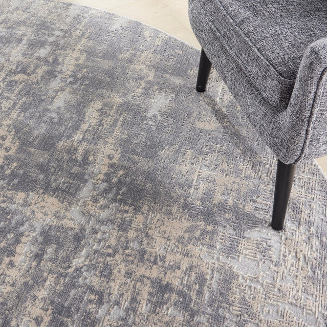 Rustic Textures RUS01 Modern Abstract Distressed Shimmer Carved Hi-Low Textured Low-Profile Short-Pile Ivory/Silver Round Rug-Nourison-Rug Love - The Most Loved Rug Store