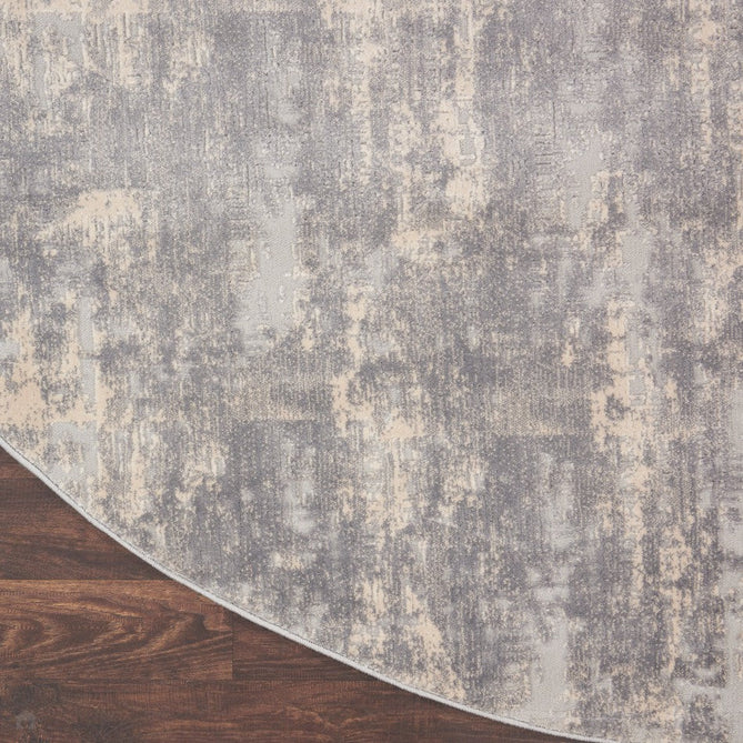 Rustic Textures RUS01 Modern Abstract Distressed Shimmer Carved Hi-Low Textured Low-Profile Short-Pile Ivory/Silver Round Rug-Nourison-Rug Love - The Most Loved Rug Store