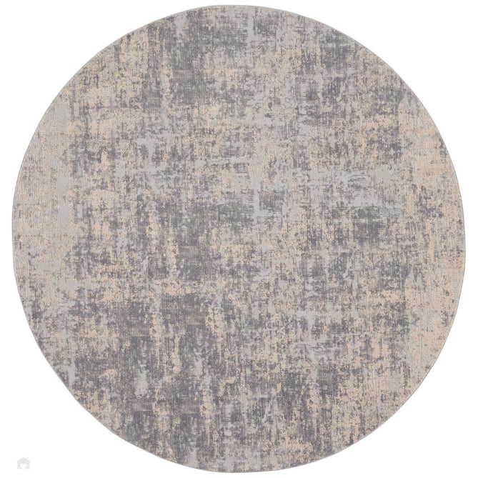 Rustic Textures RUS01 Modern Abstract Distressed Shimmer Carved Hi-Low Textured Low-Profile Short-Pile Ivory/Silver Round Rug-Nourison-Rug Love - The Most Loved Rug Store