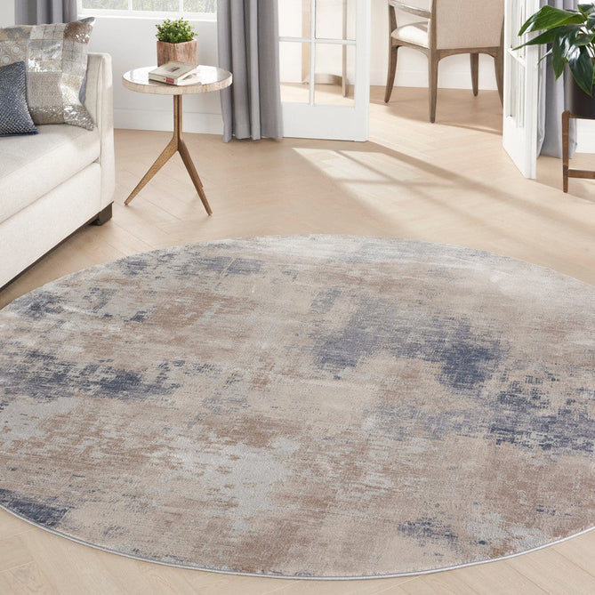 Rustic Textures RUS02 Modern Abstract Distressed Shimmer Carved Hi-Low Textured Durable Polyblend Short-Pile Beige/Grey/Ivory Round Rug-Nourison-Rug Love - The Most Loved Rug Store