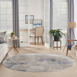 Rustic Textures RUS02 Modern Abstract Distressed Shimmer Carved Hi-Low Textured Low-Profile Short-Pile Beige/Grey Round Rug