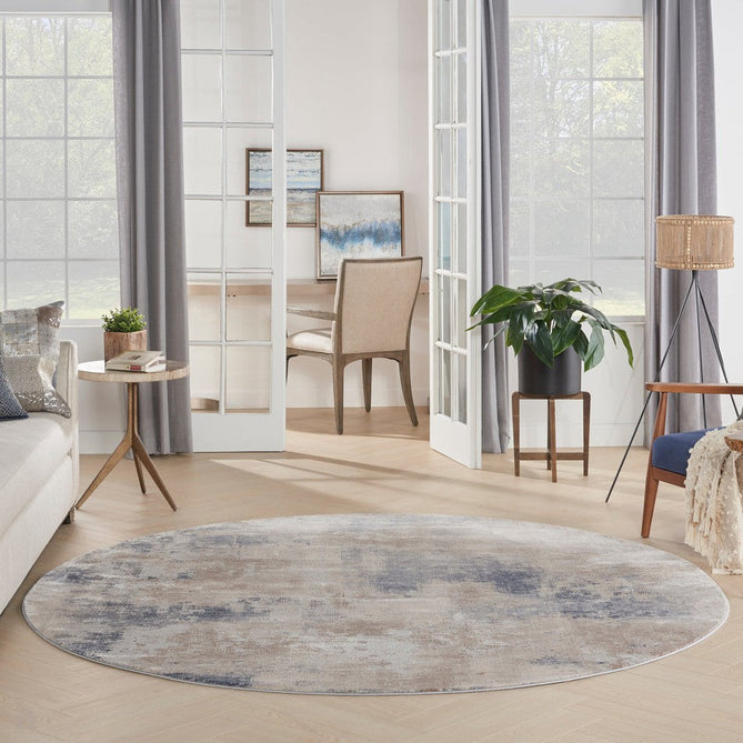 Rustic Textures RUS02 Modern Abstract Distressed Shimmer Carved Hi-Low Textured Low-Profile Short-Pile Beige/Grey Round Rug-Nourison-Rug Love - The Most Loved Rug Store