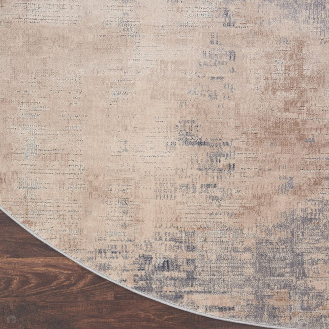 Rustic Textures RUS02 Modern Abstract Distressed Shimmer Carved Hi-Low Textured Low-Profile Short-Pile Beige/Grey Round Rug-Nourison-Rug Love - The Most Loved Rug Store