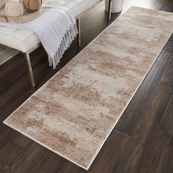 Rustic Textures RUS03 Modern Abstract Distressed Shimmer Carved Hi-Low Textured Durable Polyblend Short-Pile Beige/Ivory/Taupe Runner-Nourison-Rug Love - The Most Loved Rug Store