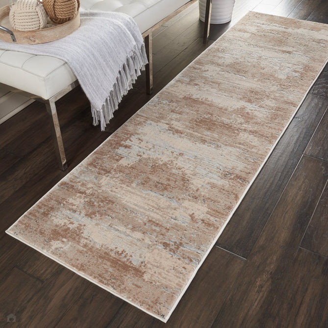 Rustic Textures RUS03 Modern Abstract Distressed Shimmer Carved Hi-Low Textured Flat-Pile Beige Runner-Nourison-Rug Love - The Most Loved Rug Store