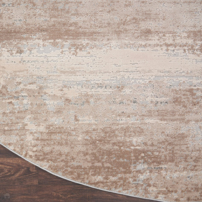 Rustic Textures RUS03 Modern Abstract Distressed Shimmer Carved Hi-Low Textured Low-Profile Short-Pile Beige Round Rug-Nourison-Rug Love - The Most Loved Rug Store