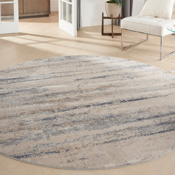 Rustic Textures RUS04 Modern Abstract Distressed Shimmer Carved Hi-Low Textured Durable Polyblend Short-Pile Beige/Ivory/Grey/Steel Blue Round Rug-Nourison-Rug Love - The Most Loved Rug Store
