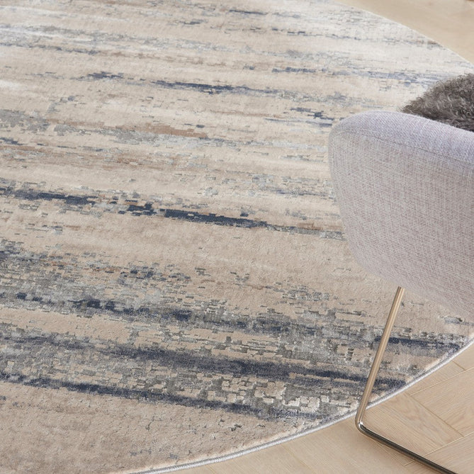 Rustic Textures RUS04 Modern Abstract Distressed Shimmer Carved Hi-Low Textured Durable Polyblend Short-Pile Beige/Ivory/Grey/Steel Blue Round Rug-Nourison-Rug Love - The Most Loved Rug Store
