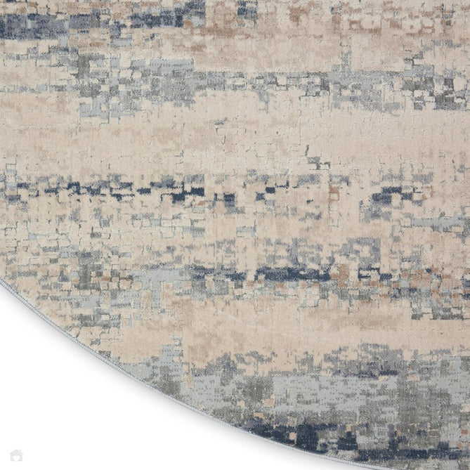 Rustic Textures RUS04 Modern Abstract Distressed Shimmer Carved Hi-Low Textured Durable Polyblend Short-Pile Beige/Ivory/Grey/Steel Blue Round Rug-Nourison-Rug Love - The Most Loved Rug Store