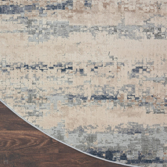 Rustic Textures RUS04 Modern Abstract Distressed Shimmer Carved Hi-Low Textured Durable Polyblend Short-Pile Beige/Ivory/Grey/Steel Blue Round Rug-Nourison-Rug Love - The Most Loved Rug Store
