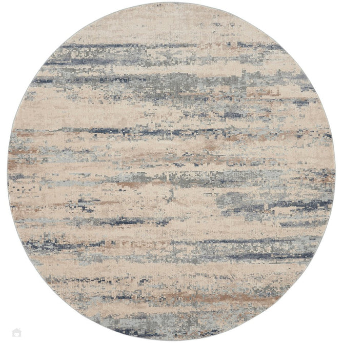 Rustic Textures RUS04 Modern Abstract Distressed Shimmer Carved Hi-Low Textured Durable Polyblend Short-Pile Beige/Ivory/Grey/Steel Blue Round Rug-Nourison-Rug Love - The Most Loved Rug Store