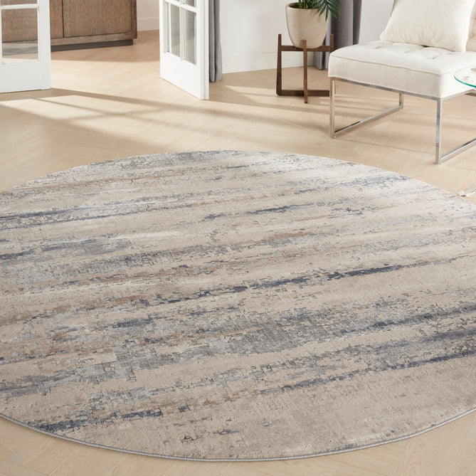 Rustic Textures RUS04 Modern Abstract Distressed Shimmer Carved Hi-Low Textured Flat-Pile Beige/Grey Round Rug-Nourison-Rug Love - The Most Loved Rug Store