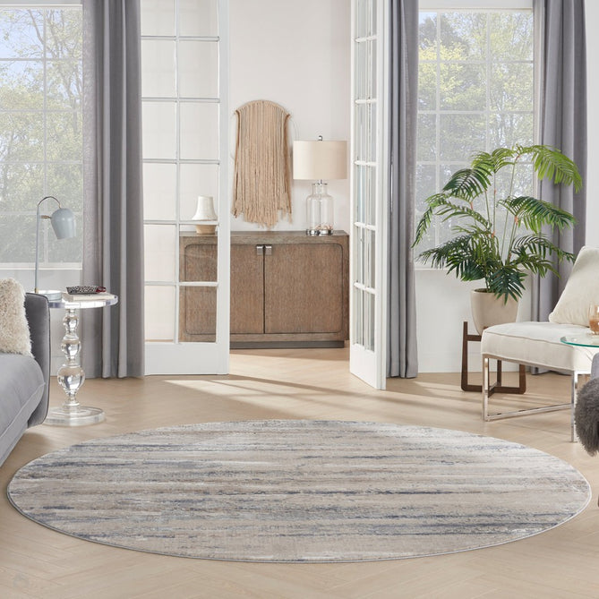 Rustic Textures RUS04 Modern Abstract Distressed Shimmer Carved Hi-Low Textured Flat-Pile Beige/Grey Round Rug-Nourison-Rug Love - The Most Loved Rug Store
