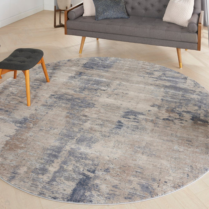Rustic Textures RUS05 Modern Abstract Distressed Shimmer Carved Hi-Low Textured Durable Polyblend Short-Pile Grey/Steel Blue/Ivory Round Rug-Nourison-Rug Love - The Most Loved Rug Store
