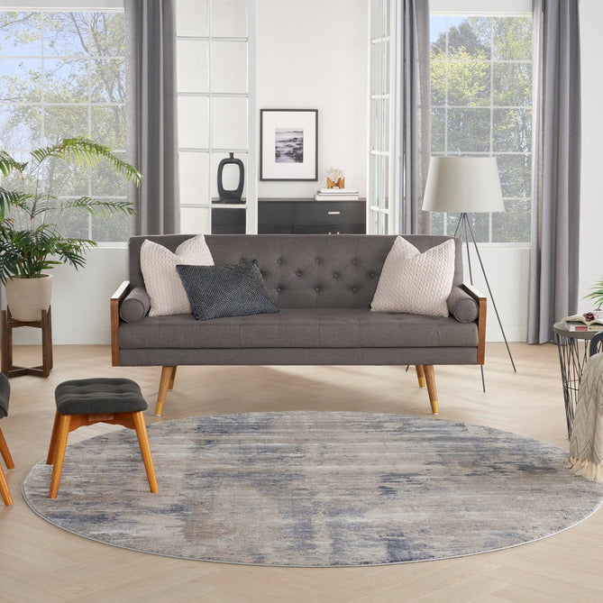 Rustic Textures RUS05 Modern Abstract Distressed Shimmer Carved Hi-Low Textured Durable Polyblend Short-Pile Grey/Steel Blue/Ivory Round Rug-Nourison-Rug Love - The Most Loved Rug Store