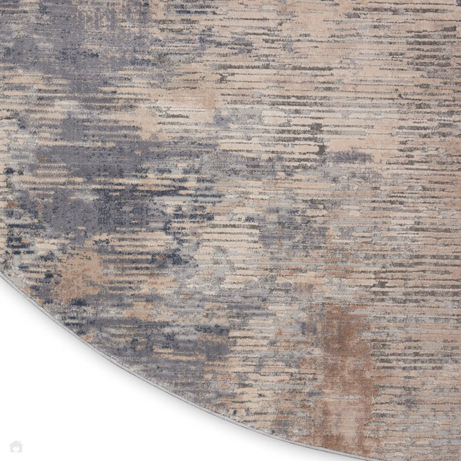 Rustic Textures RUS05 Modern Abstract Distressed Shimmer Carved Hi-Low Textured Low-Profile Short-Pile Beige/Grey Round Rug-Nourison-Rug Love - The Most Loved Rug Store