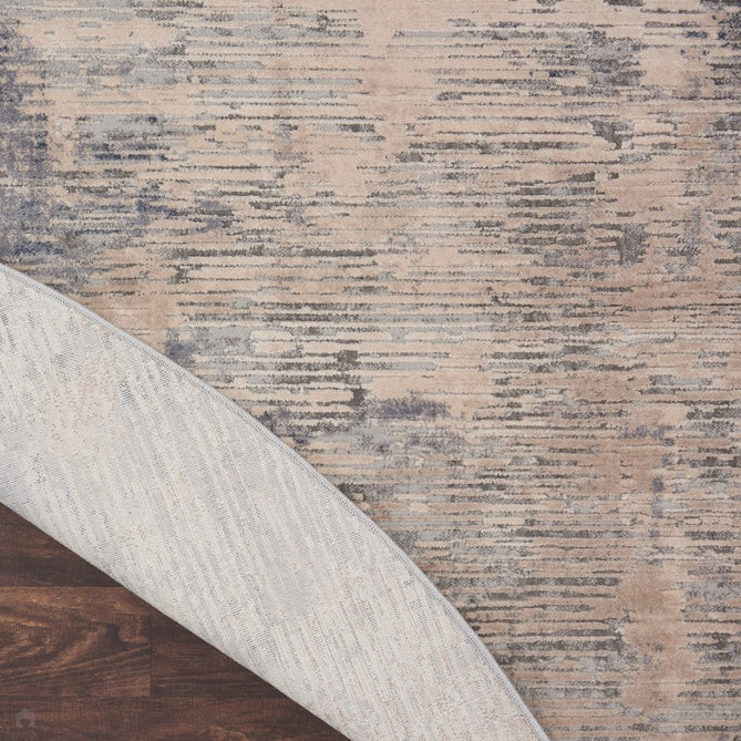 Rustic Textures RUS05 Modern Abstract Distressed Shimmer Carved Hi-Low Textured Low-Profile Short-Pile Beige/Grey Round Rug-Nourison-Rug Love - The Most Loved Rug Store