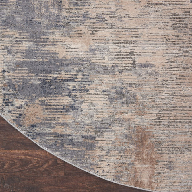 Rustic Textures RUS05 Modern Abstract Distressed Shimmer Carved Hi-Low Textured Low-Profile Short-Pile Beige/Grey Round Rug-Nourison-Rug Love - The Most Loved Rug Store