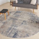 Rustic Textures RUS05 Modern Abstract Distressed Shimmer Carved Hi-Low Textured Low-Profile Short-Pile Beige/Grey Round Rug