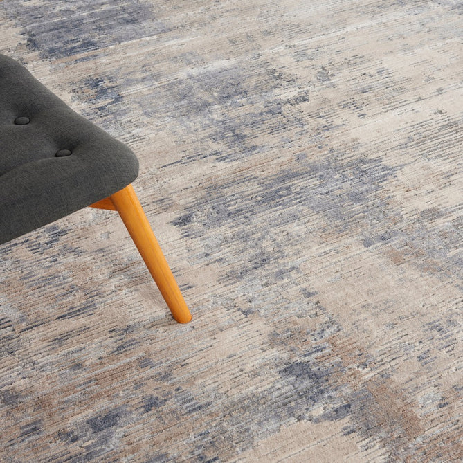 Rustic Textures RUS05 Modern Abstract Distressed Shimmer Carved Hi-Low Textured Low-Profile Short-Pile Grey/Steel Blue/Ivory Round Rug-Nourison-Rug Love - The Most Loved Rug Store