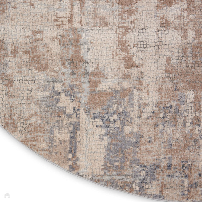 Rustic Textures RUS06 Modern Abstract Distressed Shimmer Carved Hi-Low Textured Durable Polyblend Short-Pile Beige/Grey Round Rug-Nourison-Rug Love - The Most Loved Rug Store