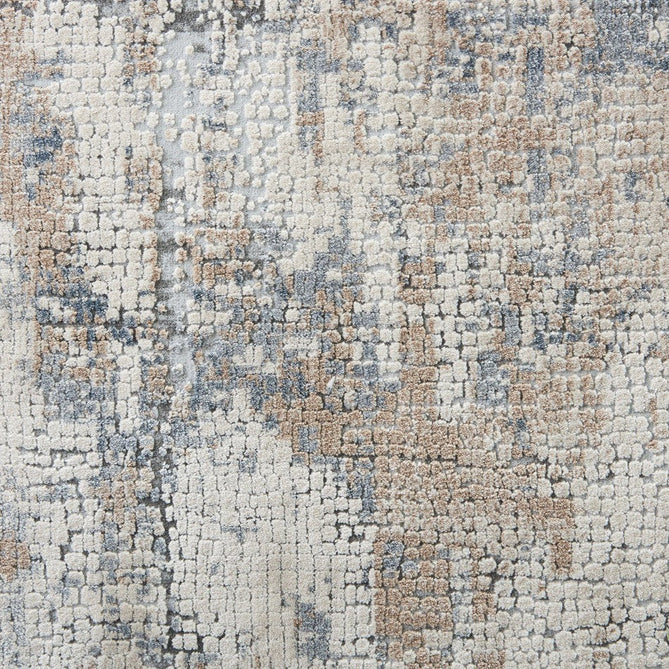 Rustic Textures RUS06 Modern Abstract Distressed Shimmer Carved Hi-Low Textured Durable Polyblend Short-Pile Beige/Grey Round Rug-Nourison-Rug Love - The Most Loved Rug Store