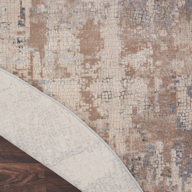 Rustic Textures RUS06 Modern Abstract Distressed Shimmer Carved Hi-Low Textured Durable Polyblend Short-Pile Beige/Grey Round Rug-Nourison-Rug Love - The Most Loved Rug Store