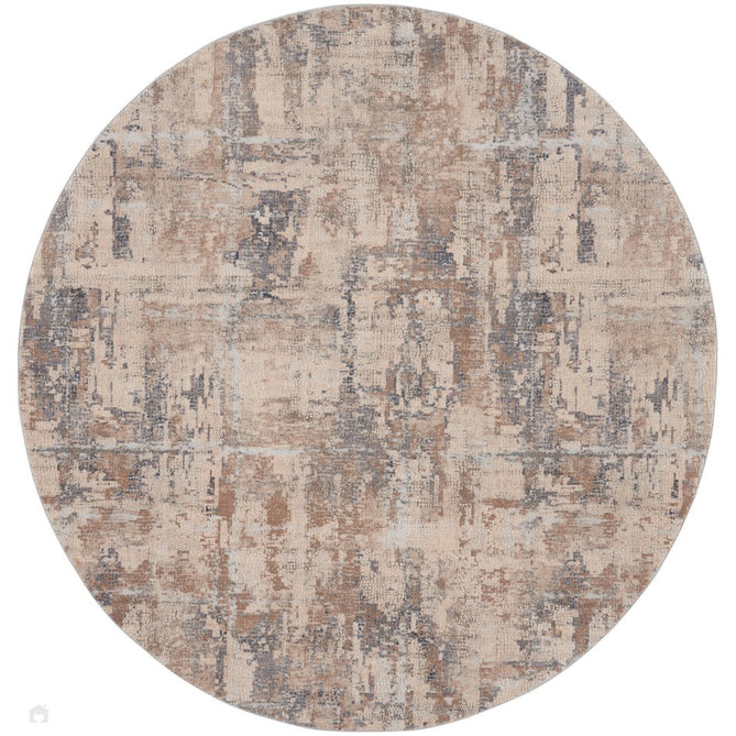 Rustic Textures RUS06 Modern Abstract Distressed Shimmer Carved Hi-Low Textured Durable Polyblend Short-Pile Beige/Grey Round Rug-Nourison-Rug Love - The Most Loved Rug Store