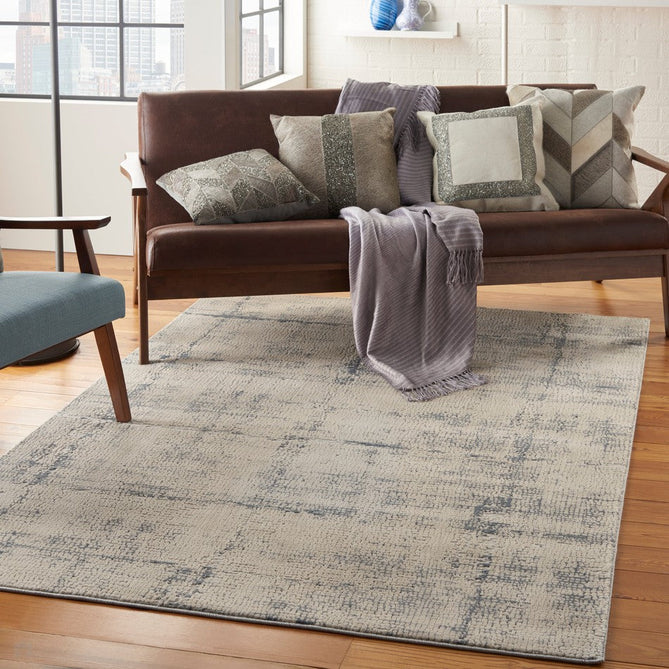 Rustic Textures RUS06 Modern Abstract Distressed Shimmer Carved Hi-Low Textured Durable Polyblend Short-Pile Ivory/Blue/Beige/Charcoal Grey Rug-Nourison-Rug Love - The Most Loved Rug Store